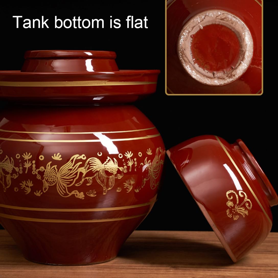 Ceramiczny słoik na marynaty z pokrywkami, duży czerwony tradycyjny chiński porcelanowy słoik do marynowania, ceramiczny garnek fermentacyjny z uszczelką wodną pokrywką śluzy powietrznej, garnek z