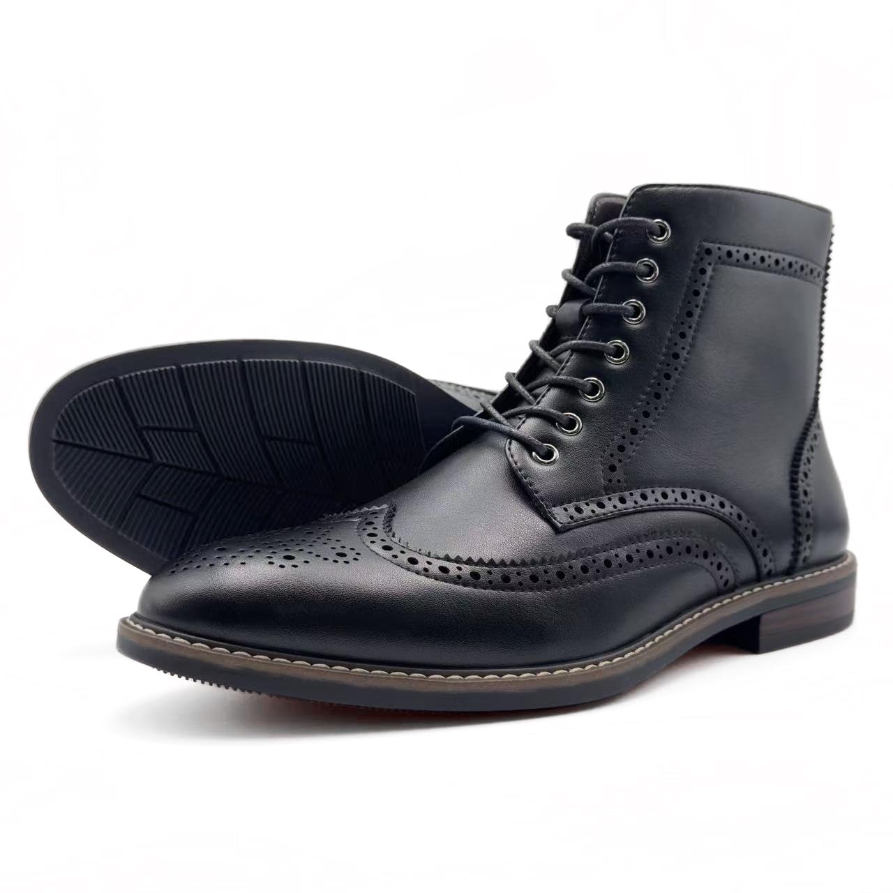 Finishing & Sewing Botas de vestir con punta de ala para hombre, estilo clásico brogue, zapatos de vestir Oxford con cordones