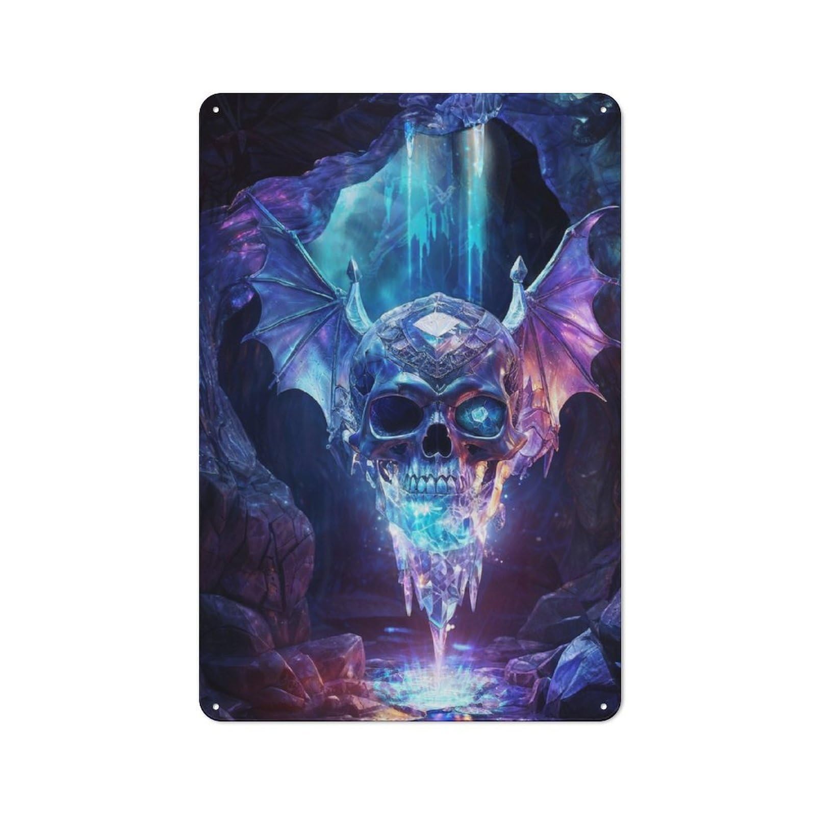 Junmoney Crystal Bat Skull Tin Sign 30X20cm With For Workshop Wall, Vintage Decor, For Metal Sign Collectors, For Garage And Workshop Walls