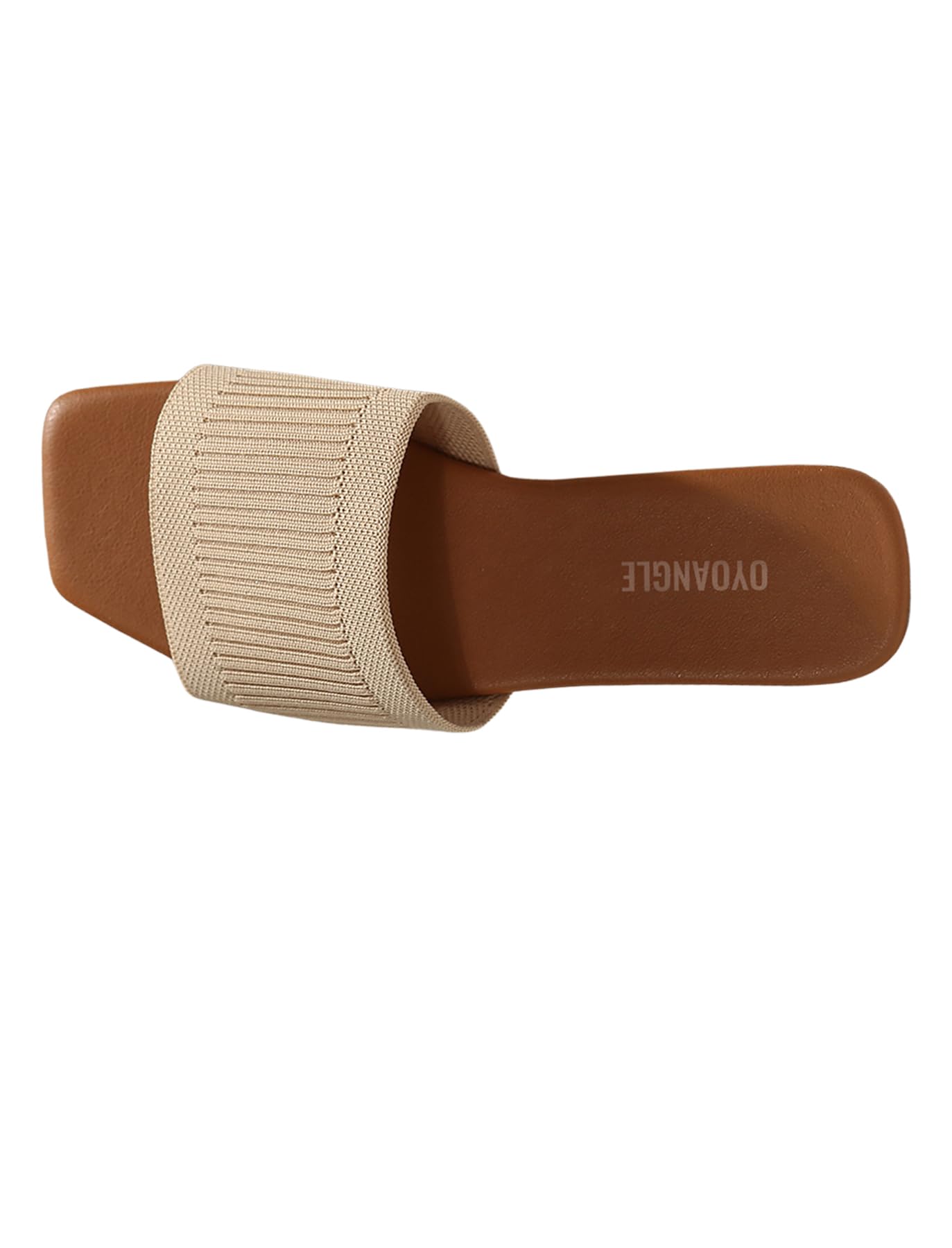 OYOANGLE Women's Single Band Square Open Toe Slide Sandals Summer Slip on Flat Sandals