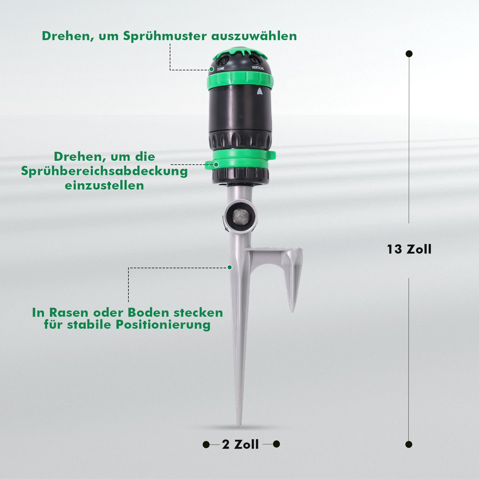 RESTMO Rasensprenger für große Flächen, Getriebe Sprinkler & impulsregner | 5 Muster, Sprühdurchmesser 24 m (467 m²), Metallspike-Basis, wetterfest, erweiterbar in Reihe, für Rasen & Beete