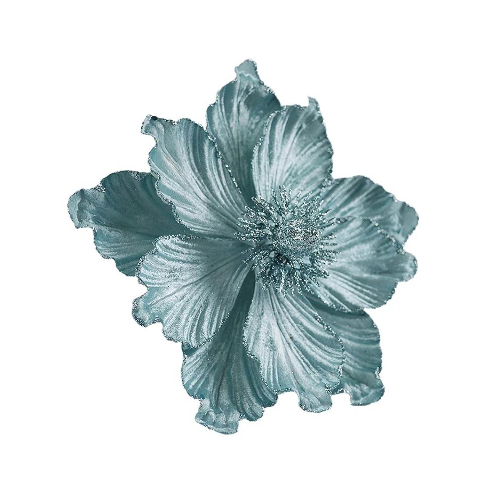 CVEVSFG Glitter Flower Artificial Flowers Head For Xmas Tree Pendant Party Home Decor Fake Garland Ornaments(Blue)
