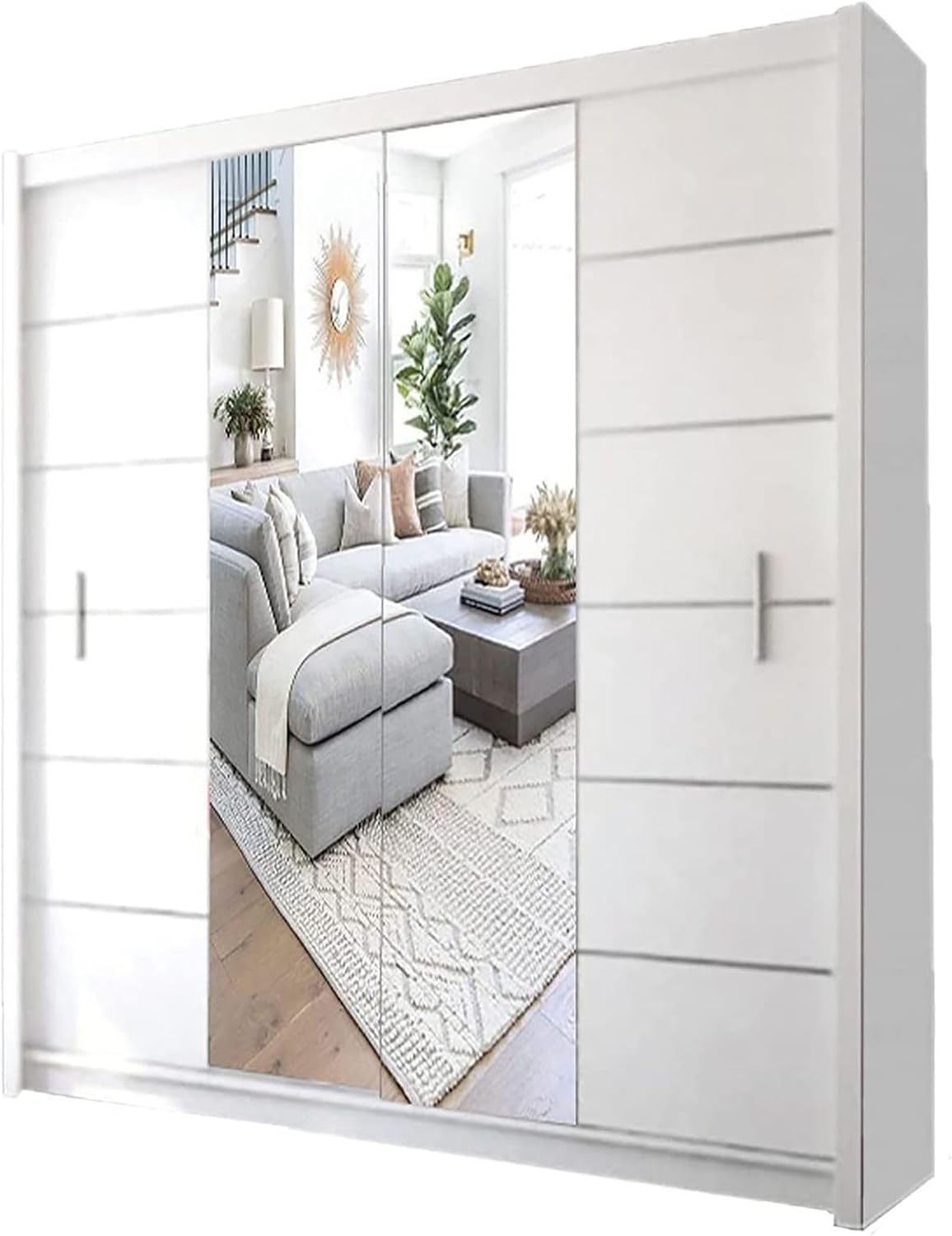 Sliding Double Door Wardrobe 2 Mirrors Hanging Rails Shelves Storage