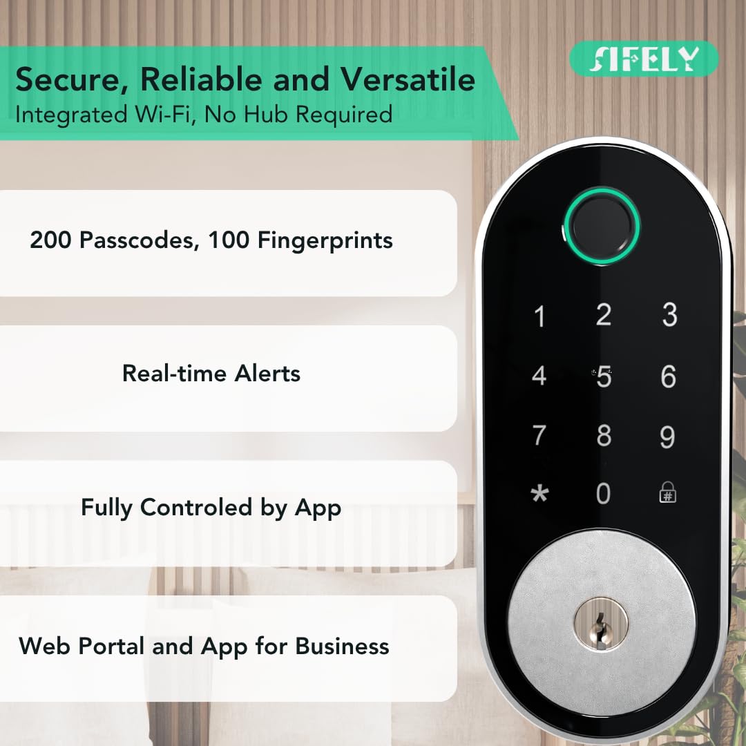 Serratura intelligente WiFi integrata con tastierino: serratura Sifely Keyless Entry, tastiera digitale, catenaccio elettronico con accesso a impronte digitali e codice, blocco automatico, facile da