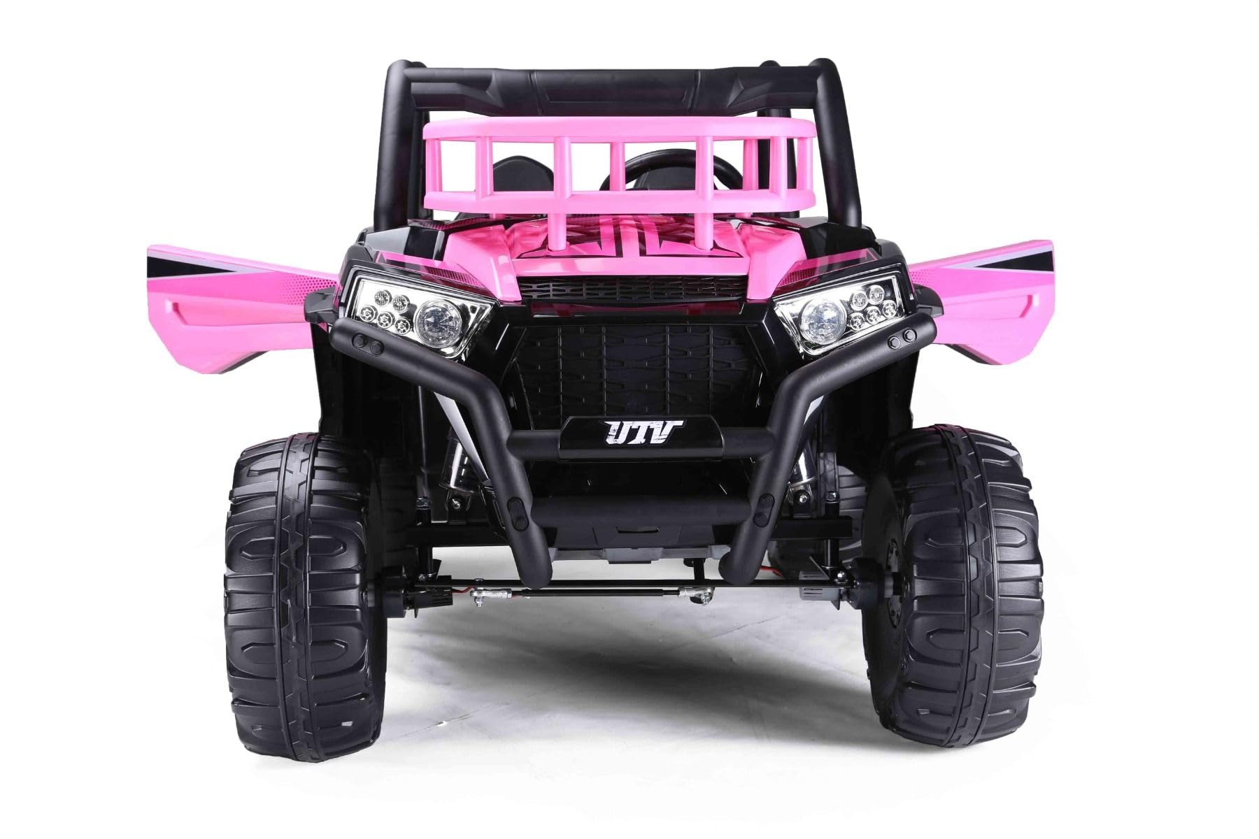 Samochód elektryczny dla dzieci, zabawka UTV 24 V, różowy, elektryczny samochód dziecięcy z pilotem 2,4 GHz, 2 x 200 W, bateria litowa, światła LED, kółka z miękkiej pianki EVA z zawieszeniem