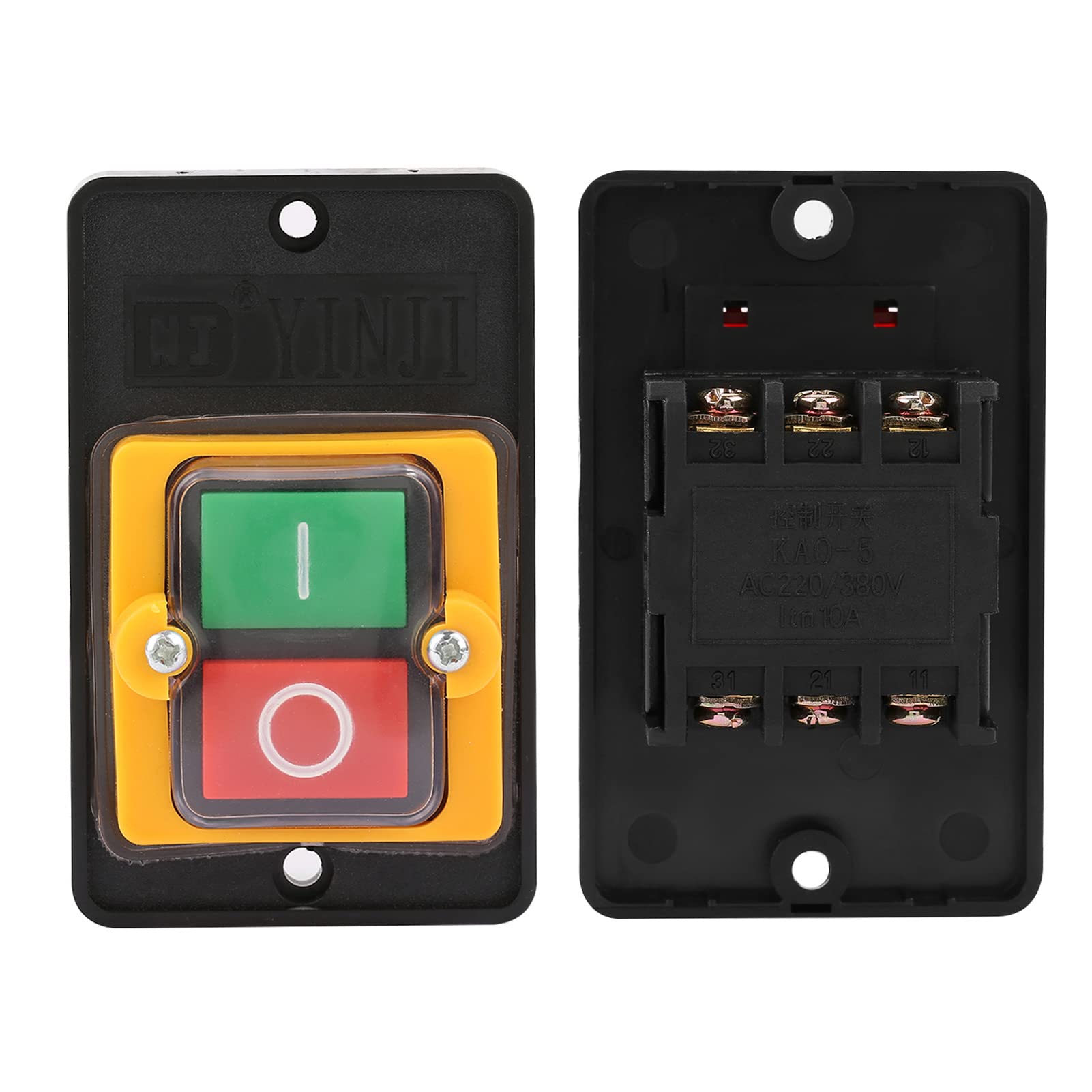 Akozon Przełącznik elektryczny przełącznik przyciskowy AC220 V/380 V 10 A wodoszczelny przycisk wł./wył