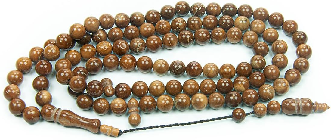 ihvan online, Islamic Prayer Beads (8mm – 99 Beads), Natural Stone Muslim Prayers Bead, Daily Dhikr Tasbeeh, Subha Tasbih Gift for Ramadan Hajj Umrah, Kuka Muslim Rosary, Spherical Cuts, Brown