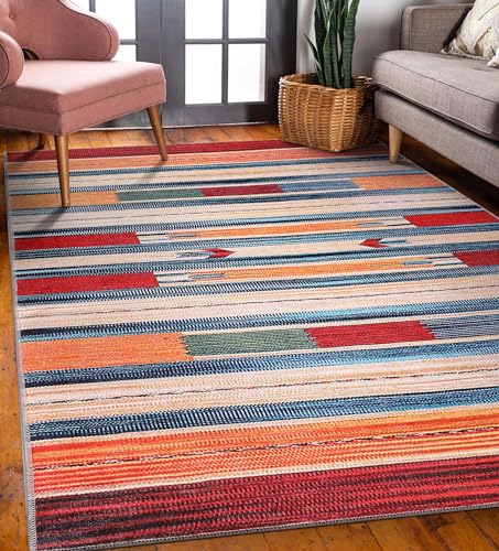 DAPHNE HOME DECOR Machine Washable Area Rugs For Kitchen, Bedroom, Dining Room and Living Room Non Slip Area Rugs | Soft Short Pile | Kid Pet Friendly Rug (Multicolor - Demre, 80X150 CM)