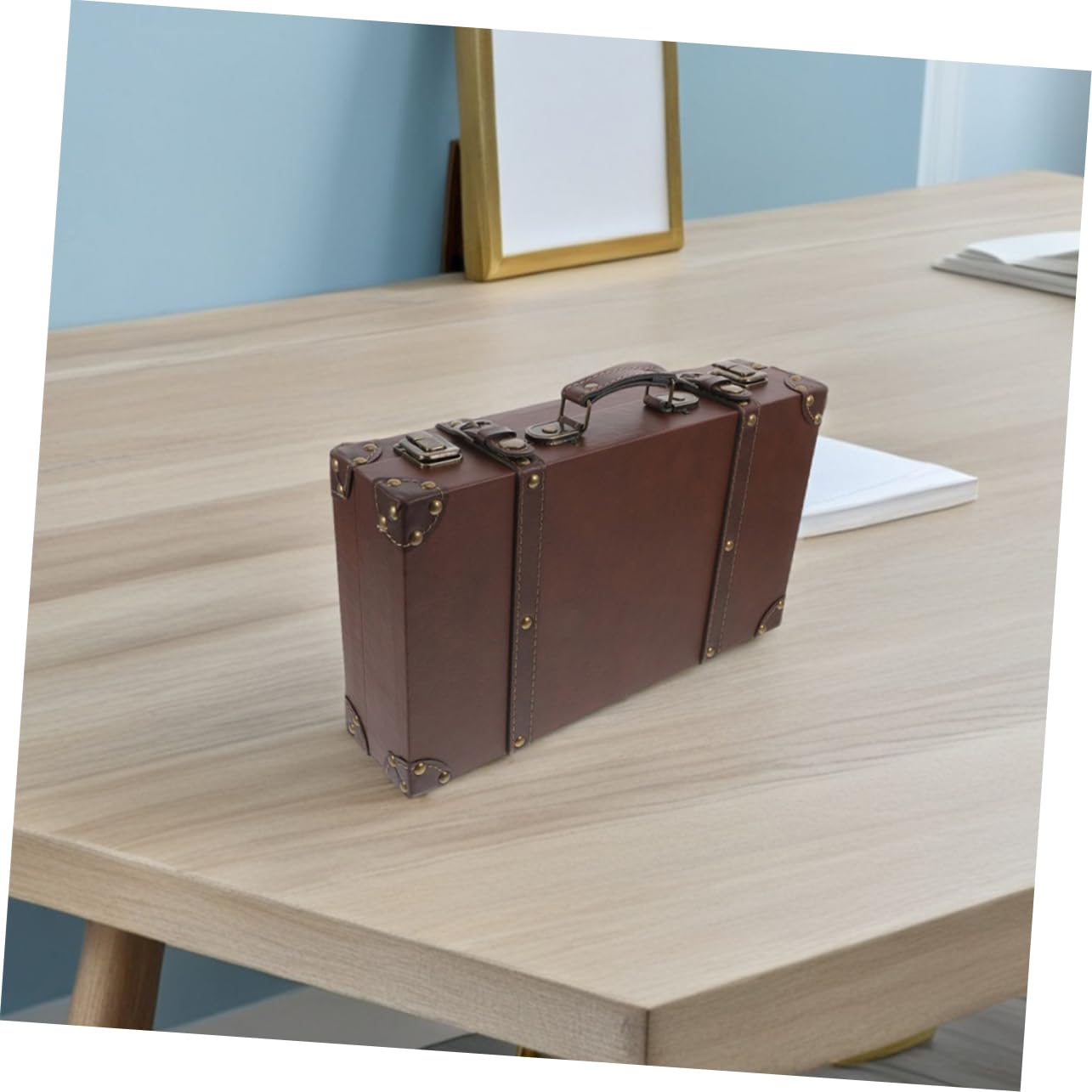 ABOOFAN Valigia Retrò in Pu e Legno 1 Pz, Raffinato Baule Vintage | Ampia Capienza, Lavorazione Accurata, per Viaggi e Trasferte di Lavoro
