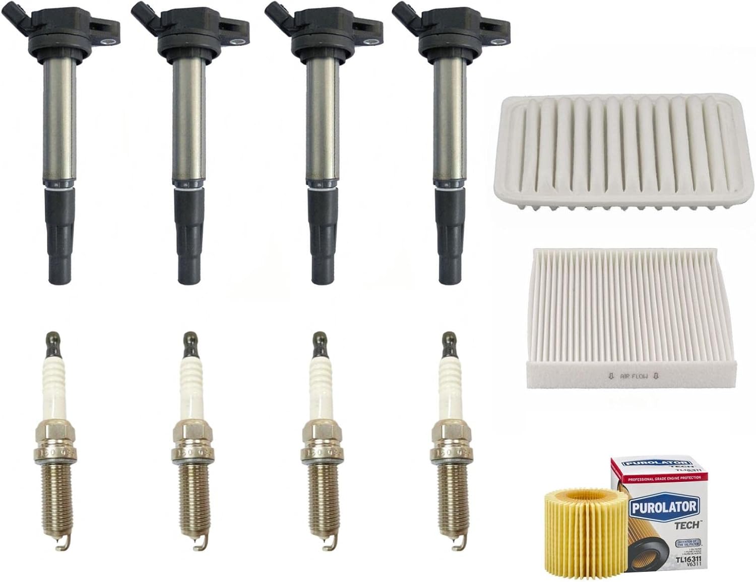 Ignition Coils Spark Plugs Oil Filter Tune Up Fits 2009-2017 Toyota Corolla 1.8L