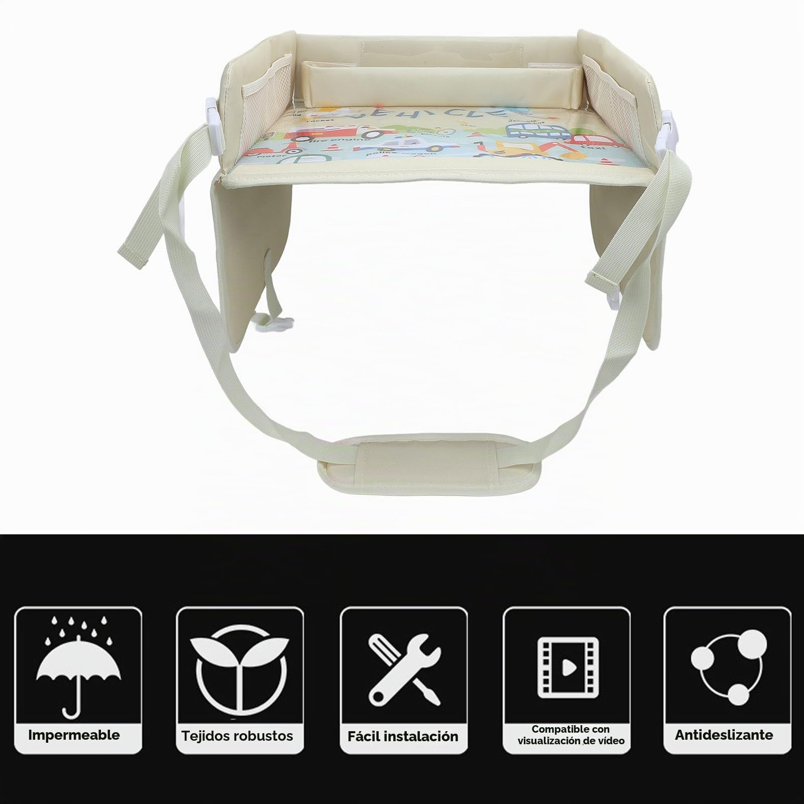 Bandeja de viaje para niños, organizador de escritorio plegable para niños, patrón de dibujos animados, imprescindible para viajes por carretera, para coche y avión, ideal para asiento de