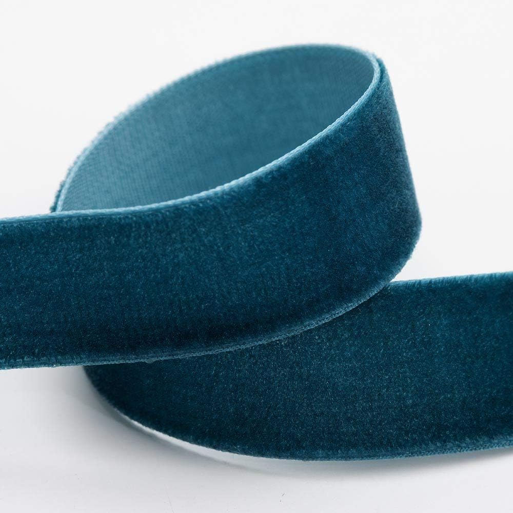 Italian Options Velvet Ribbon, Luxury, Single-Face Velvet Ribbon for Crafting, Christmas, Bows, Hair, Cakes, Weddings, Ornaments, Gift Wrapping, Flowers, 9mm x 10 Metre Roll, Vintage Teal