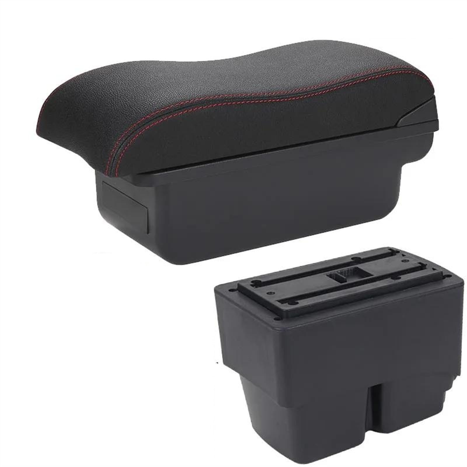 NOHEEU Armrest Box With Multifunctional Support PU Upholstered Car Interior Modification Accessories For Fiesta MK7 2009-2017(C1 Black red NO USB)