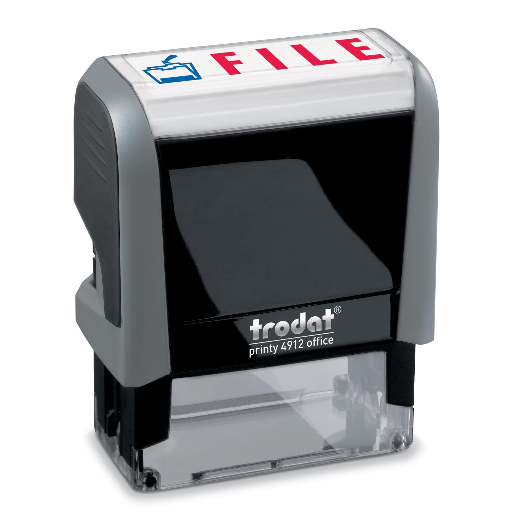 TrodatStamp 4912 Office Printy with English Text File – Self Inking, Red and Blue Ink, Impression Size 3/4" x 1-7/8"