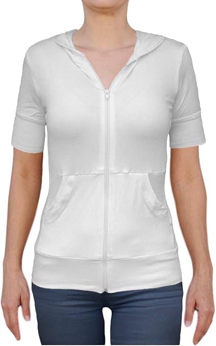 Short Sleeve Front Zip Hoodie Sweater w 