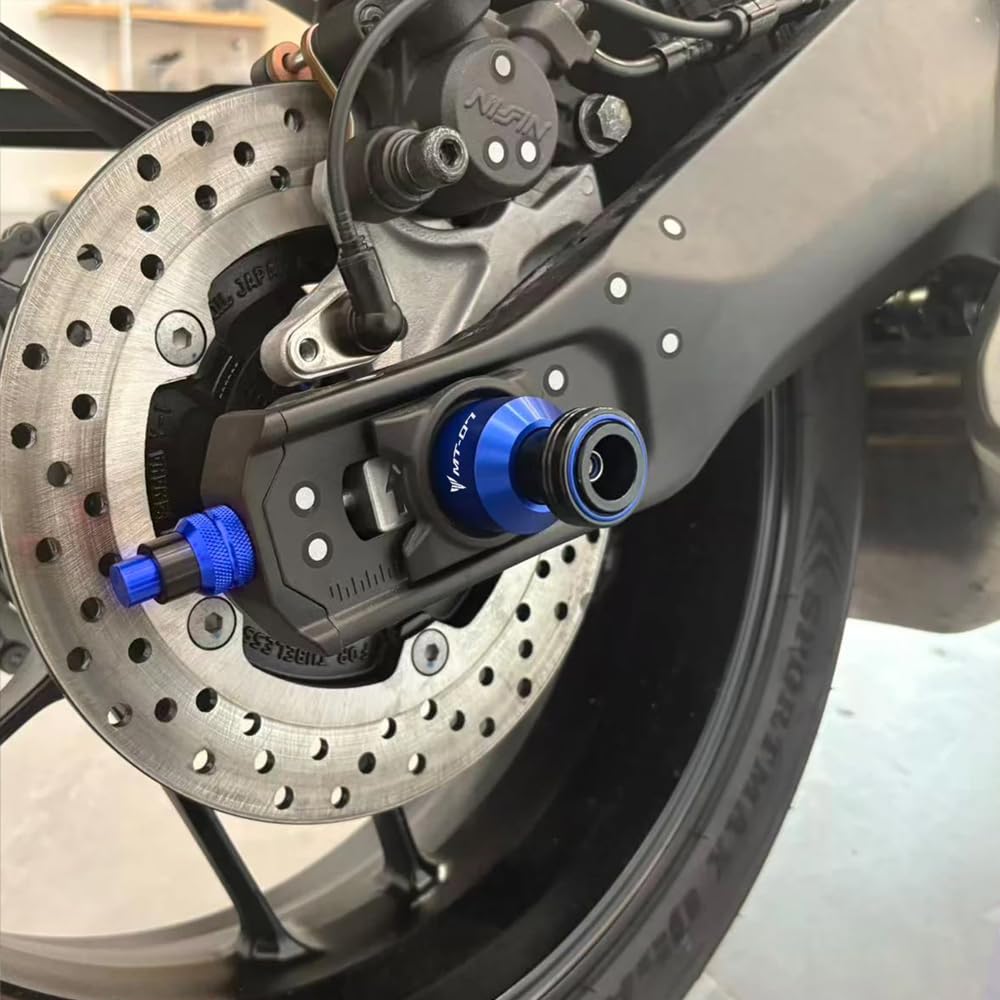 Per MT07 MT 07 FZ07 2014-2024 2025 2026 accessori moto supporto supporto supporto forcellone supporto bobine MT-07 asse forcella posteriore protezione pad anticaduta (blu)