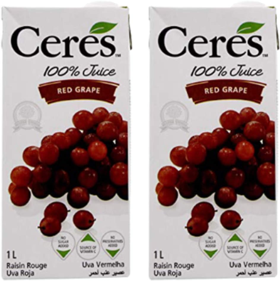 Ceres Red Grape Fruit Juice No Sugar Added, 33.81 fl oz ℮ 1000 ml, 2 Pack