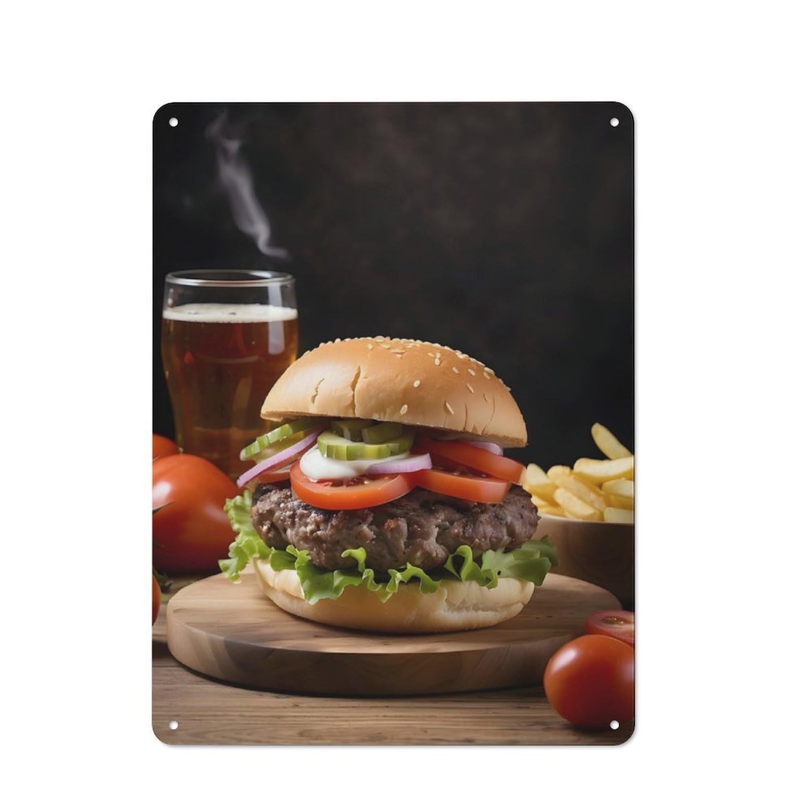 Junmoney Burger And Beer Tin Sign 40X30cm For Pub Or Café, Vintage Wall Decor, For Café Interior Fans, For Retro Home Interiors