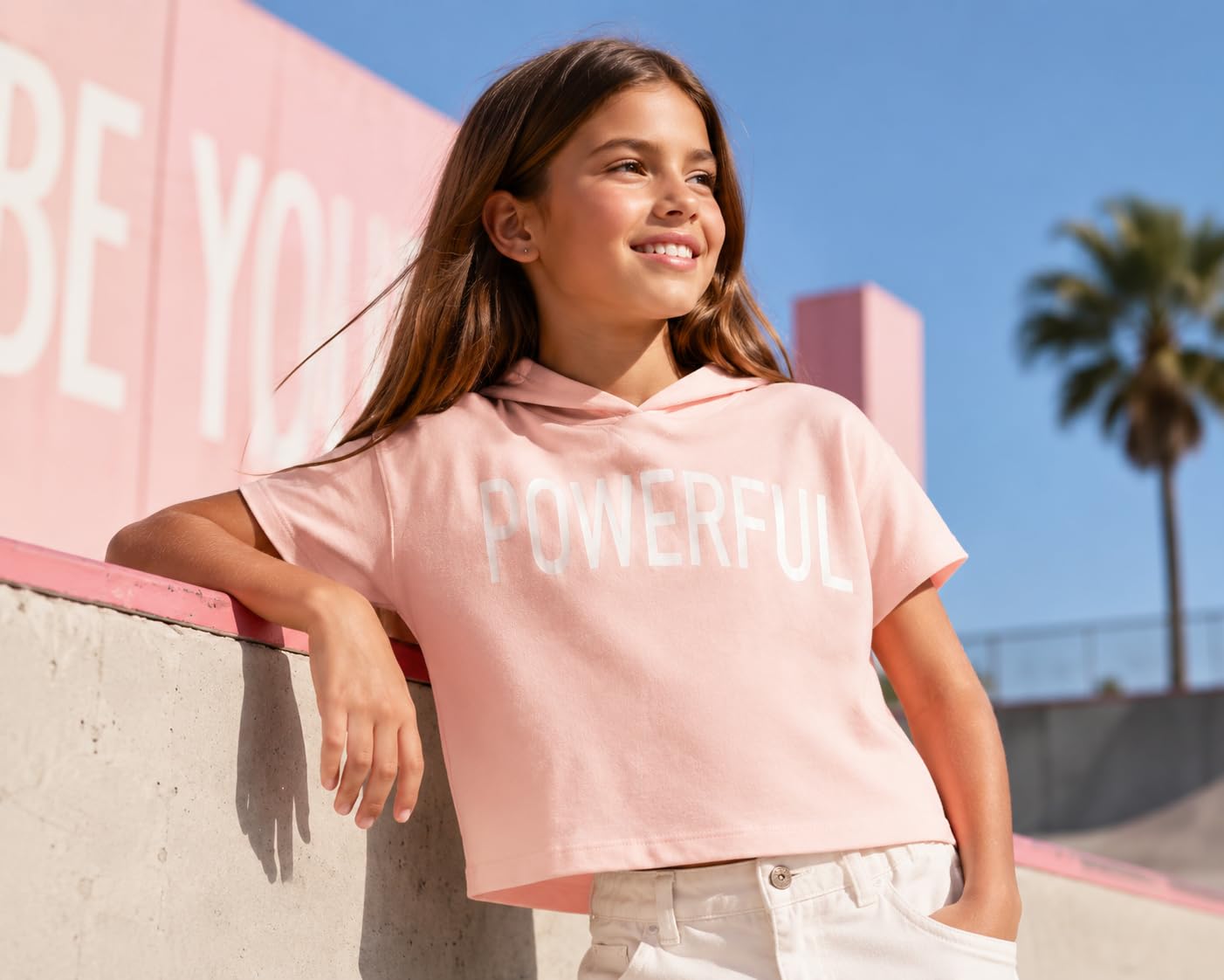 Generico Mayoral kurzes Sweatshirt für Mädchen von 3 – 9 Jahren – T-Shirt mit Kapuze Rosa Powerful – Sommer Kurzarm – Casual Sport Mädchen