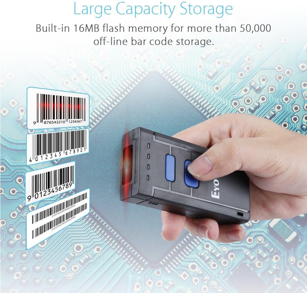 Eyoyo Mini 1D Wireless Barcode Scanner Bluetooth,3-in-1 Bluetooth&2.4G Wireless&Wired Connection, Portable Inventory Bar Code Reader Compatible with iPhone, Android, Windows, Mac Tablets or Computers 4 61aW5ZXjpOL. AC SL1000