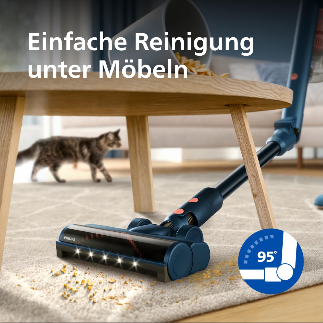 Philips SpeedPro Max Kabelloser Staubsauger 5000 Series Flex, Leistungsstarke Saugkraft, 60 Min. Laufzeit, Düse mit LED-Beleuchtung, Tierhaar-Düse, Fugendüse & Kombi-Zubehör, inkl. Display (XC5243/10)