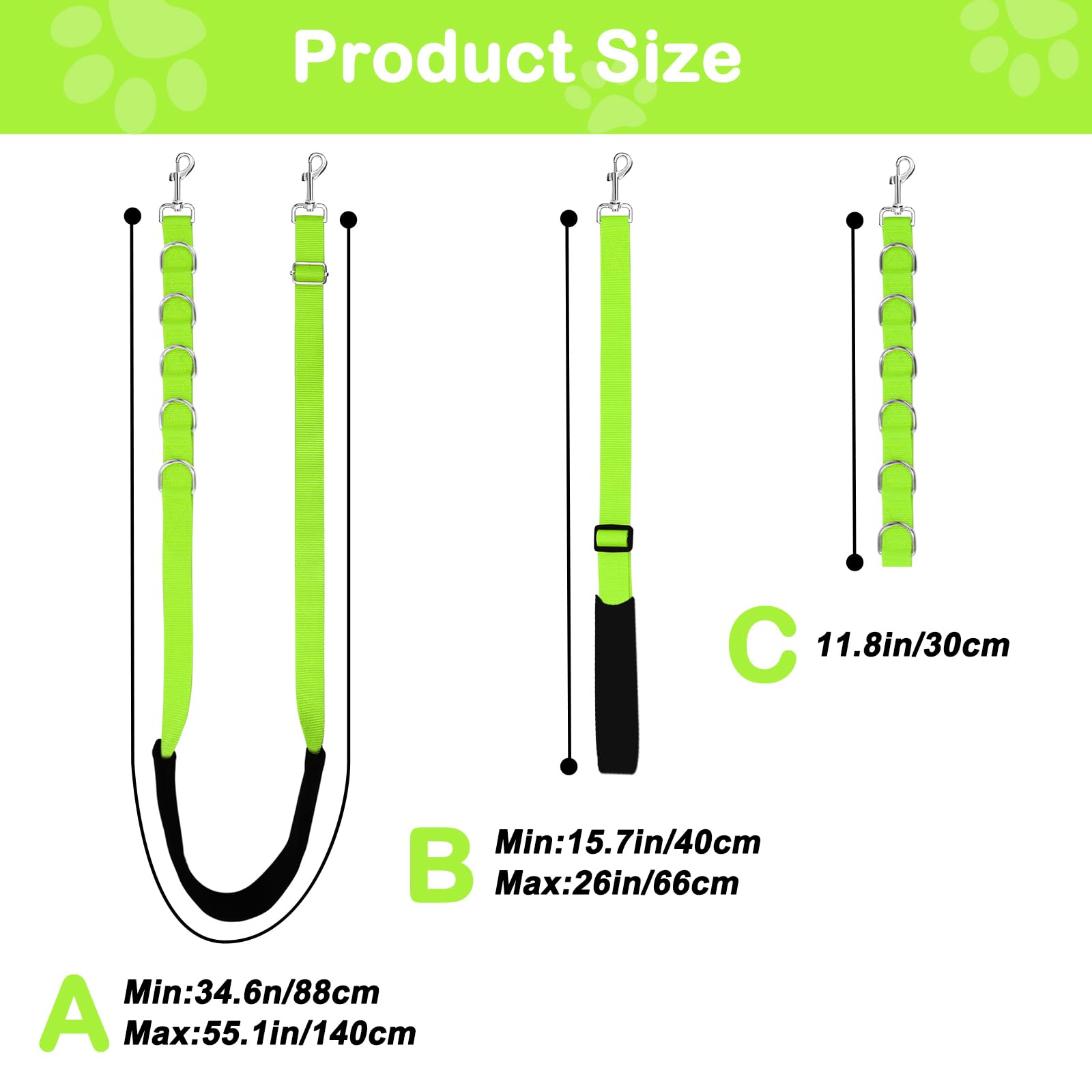 ASOCEA Dog Grooming Belly Strap Nylon Grooming Restraint Loop Noose Dog Grooming Extension Strap Adjustable Traction Leash with D-Rings for Small Medium Cats Dogs Grooming Bathing (Green) - Image 2