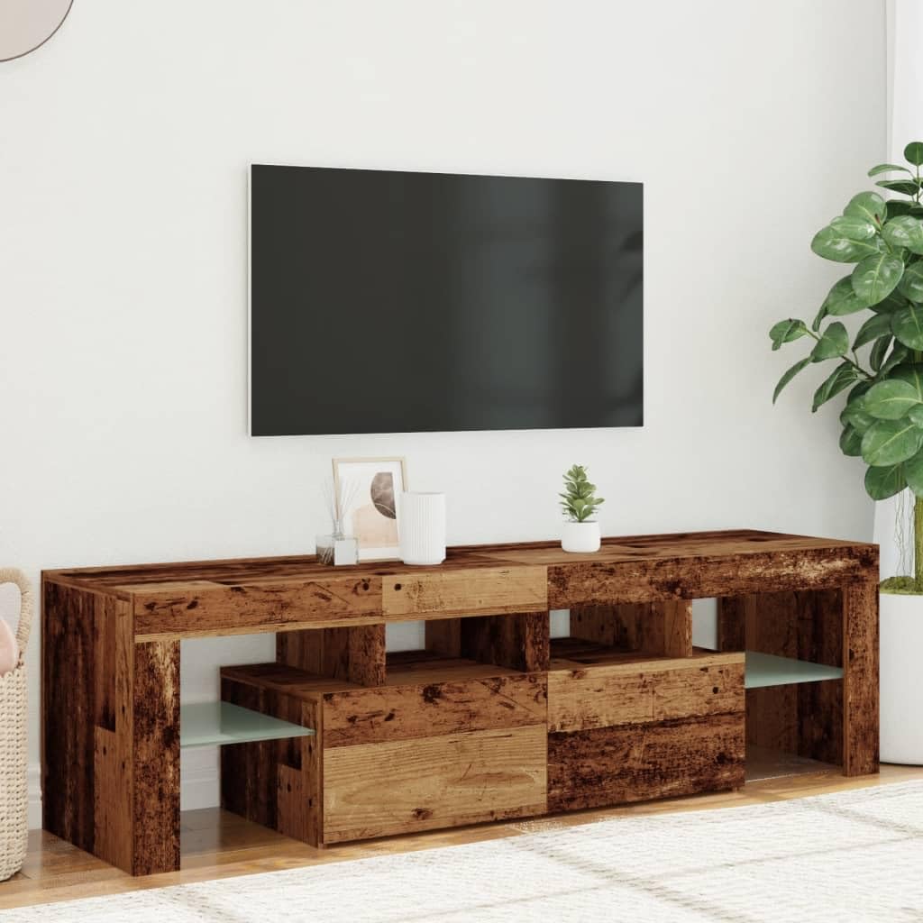 vidaXL Meuble TV avec lumières LED Vieux Bois Bois d'ingénierie