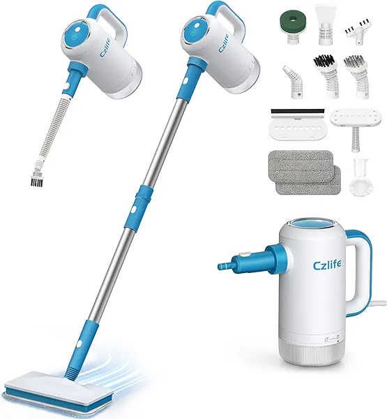 Czlife Z7 Steam Mop for Floor Cleaning, 13-in-1 Handheld Steam Cleaner for Home Tile Grout Hardwood Laminate Furniture Couch Clothes Carpet, Multi-Purpose Floor Steamer Machine, Corded (Blue)