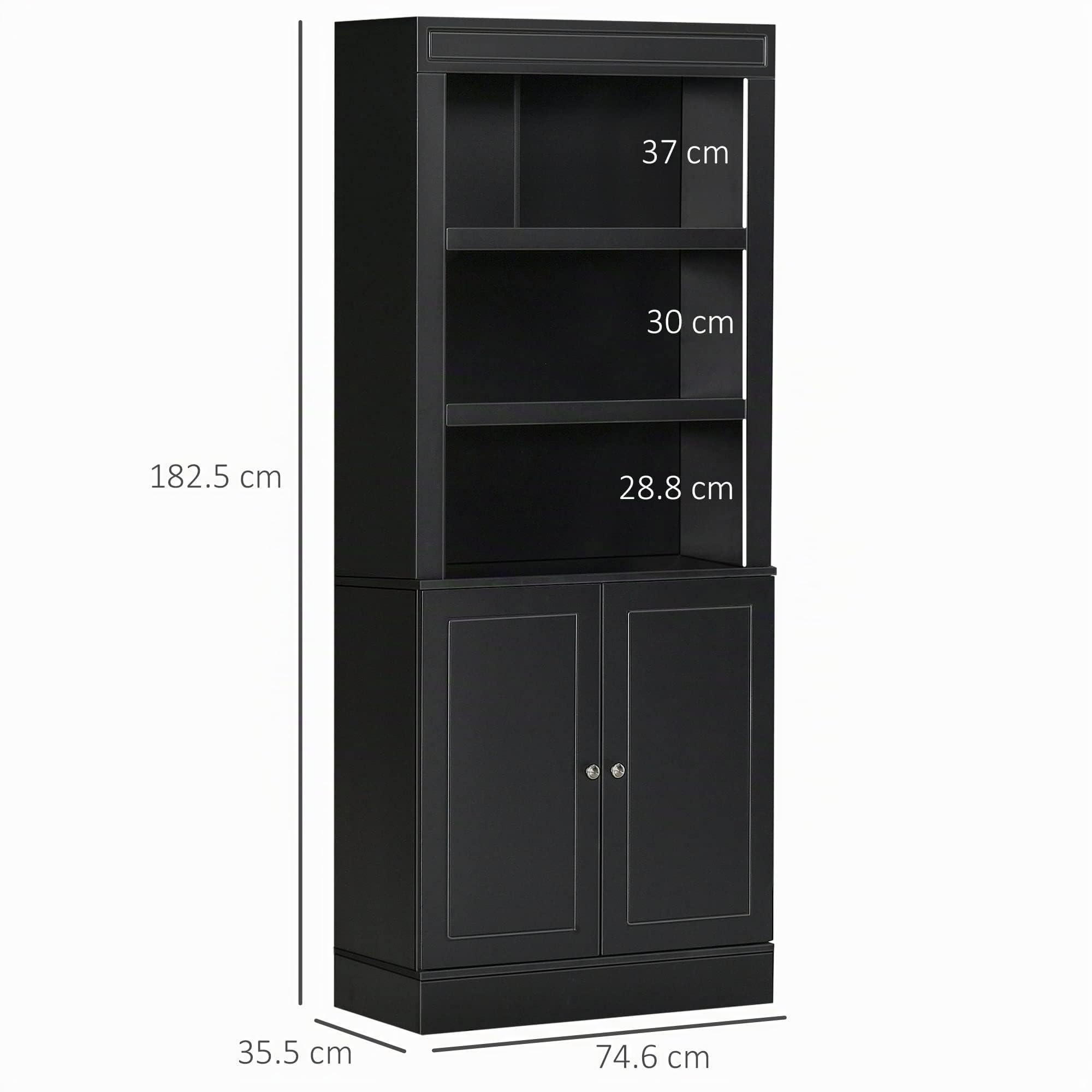 HOMCOM Credenza Cucina in Legno con Ripiani e Armadietto 2 Ante Nero | Mensole Regolabili, Salotto, Soggiorno
