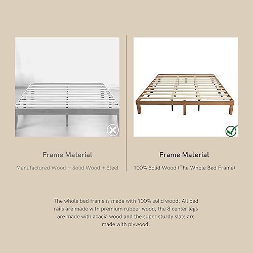 Miniatura 9 de HomSof Cama de plataforma de madera maciza tamaño King, no necesita somier, soporte de listones de madera fuerte, fácil montaje