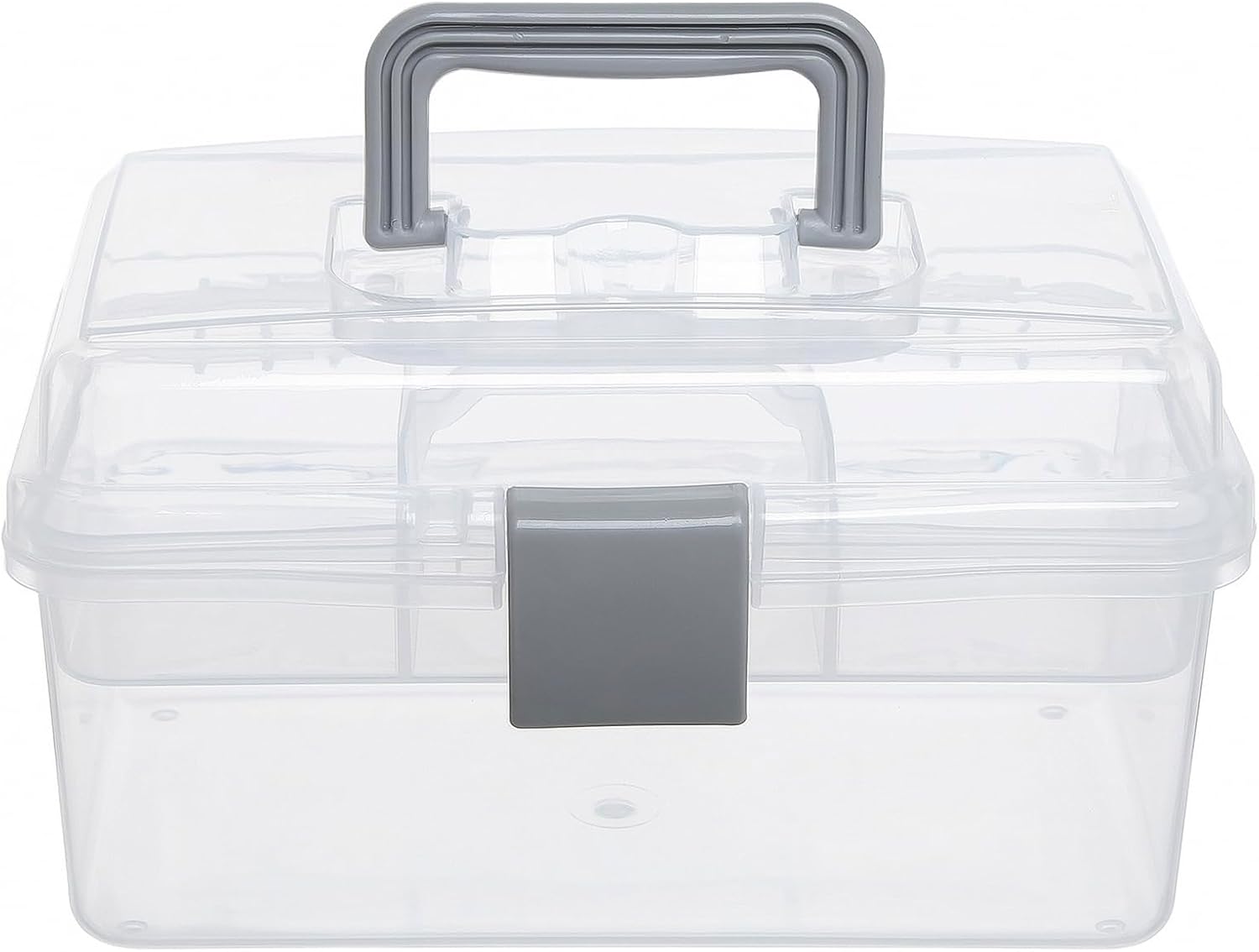 MyGift 10.2 Inch Transparent Plastic Empty Multipurpose Tackle Box with Gray Handle and Removable Tray for Tools, First Aid, Sewing Kit, Arts Crafts Supplies Storage