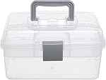 MyGift Clear Gray Multipurpose First Aid, Arts & Craft Supply Case/Storage Container Box w/Removable Tray