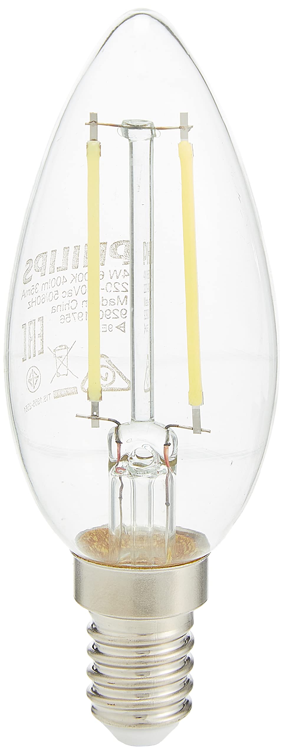 PHILIPSLED Filament Classic Candle Bulb- 4-40W, E14 Capbase - Cool daylight