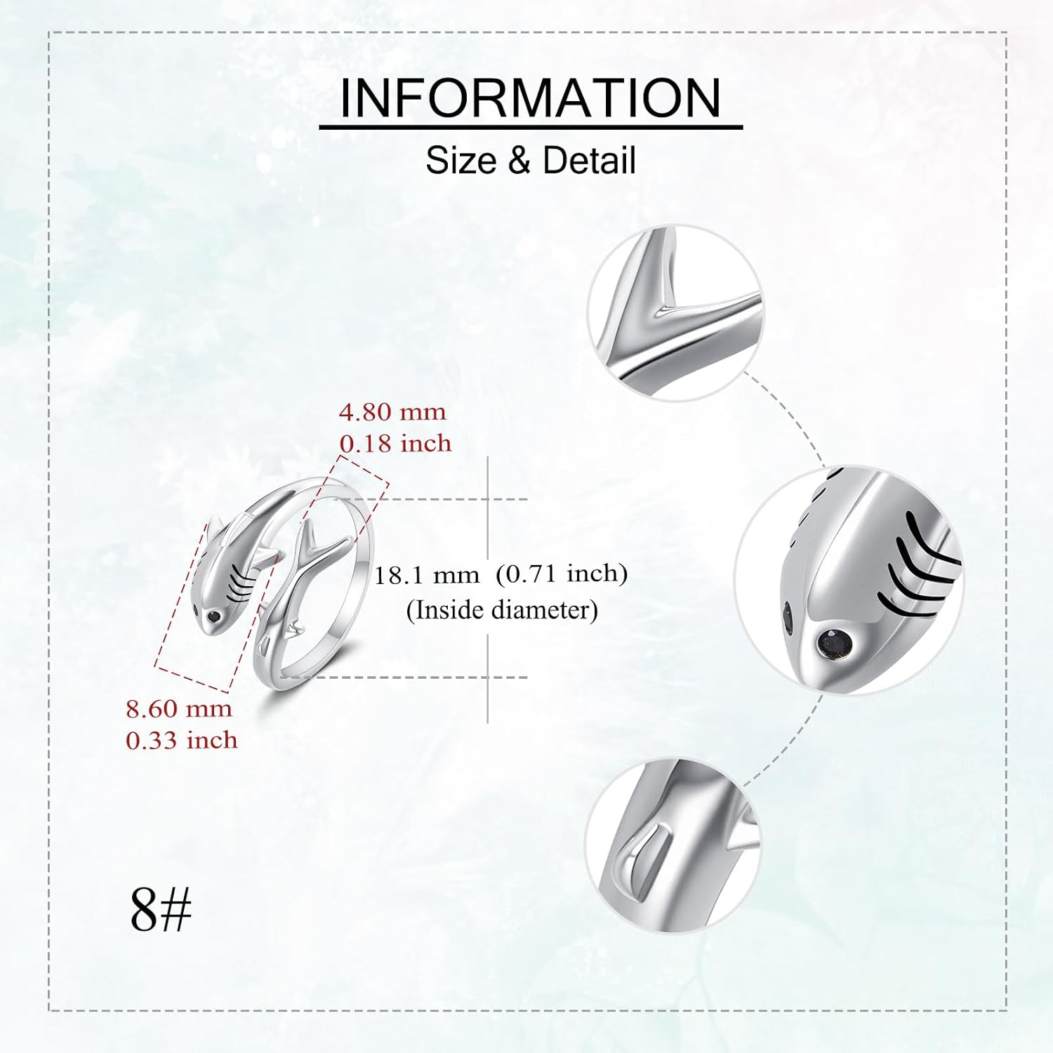 Shark Ring Sterling Silver Ocean Shark Adjustable Ring Animal Jewelry for Women Mum - Image 5