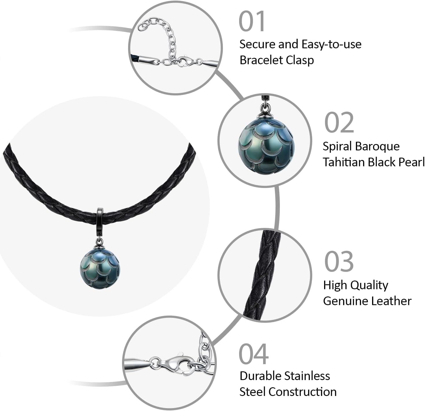 12-13mm Hand-Carved Seawater Tahitian Black Pearl Necklaces for Women - Genuine Braided Leather Choker Necklace - Wedding Anniversary Mother Day Birthday Gift for Wife Mom Women