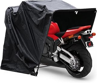 Motorcycle Tent Waterproof UV Protected Tent Garage, Motorcycle Folding Garage 270x105x155cm Can 103 Inch of Motorcycles Protective Tarpaulin with Carry Bag Black