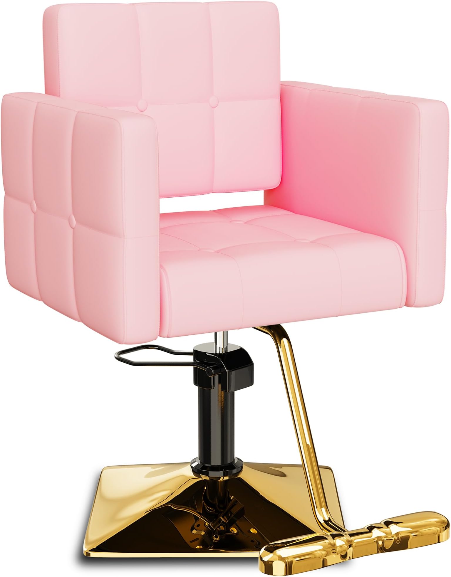 Baasha Comfortable Hair Salon Chair, Gold Salon Chairs with Heavy Duty Hydraulic Pump, 360° Swivel Hair Stylist, Styling Chair, Weight Capacity Up to 330 lbs - Gold & Pink
