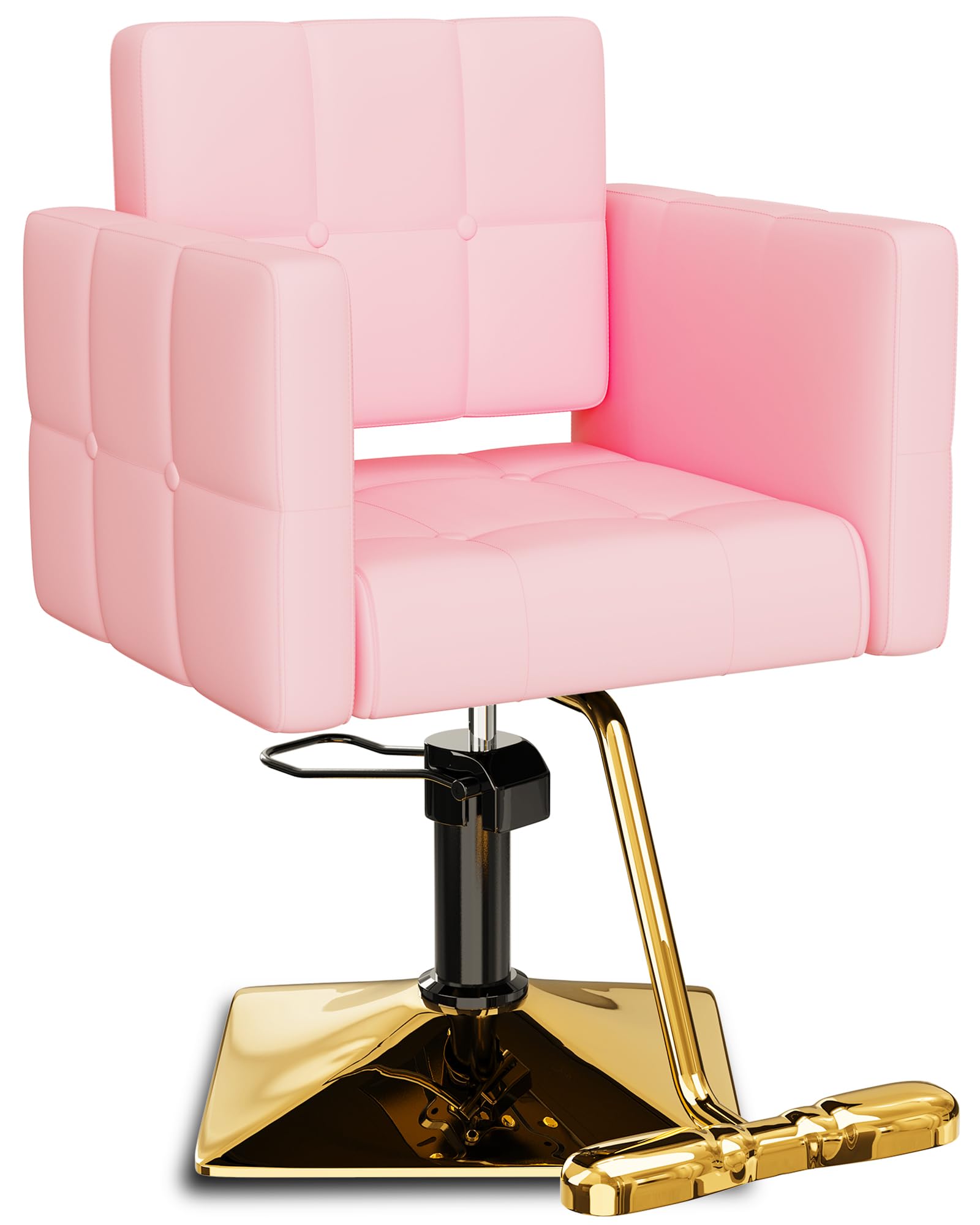 Baasha Comfortable Hair Salon Chair, Gold Salon Chair with Heavy Duty Hydraulic Pump, 360° Swivel Salon Chair for Hair Stylist, Styling Chair for Salon, Weight Capacity Up to 330 lbs - Gold & Pink