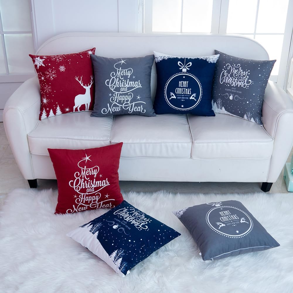 red Christmas Decorative Throw Pillow Covers 18x18 Inch Soft Plush Farmhouse Home Decor livingroom Pillow Case Couch Sofa Bed Chair Cushion Case Pillows Covers Set of 4