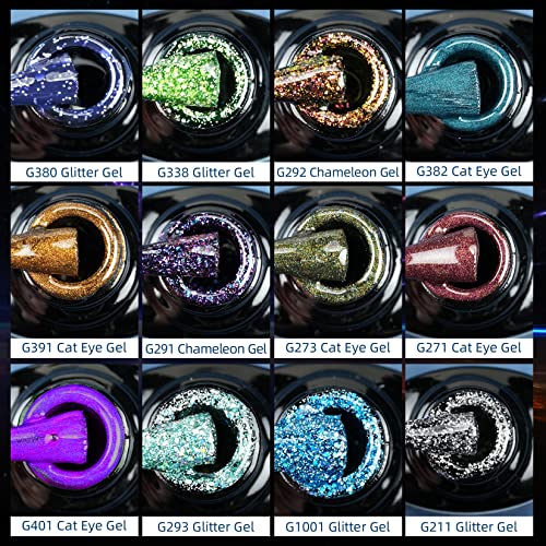 Morovan Gel Nail Polish Kit With Uv Light 12 Pcs Cat Eye Gel Nail Polish Set Chameleon Gel Nail Polish Set Glitter Gel Nail Polish Kit With Base Top Coat For Diy Nail Art Manicure At Home Salon #TOP1