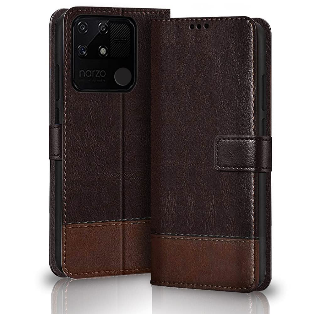 TheGiftKart Dual-Color Leather Finish Realme Narzo 50A Flip Back Cover | Inbuilt Stand & Pockets | Wallet Style Flip Cover Case for Realme Narzo 50A (Coffee & Brown) (B09MBV4MRC) Amazon Price History, Amazon Price Tracker