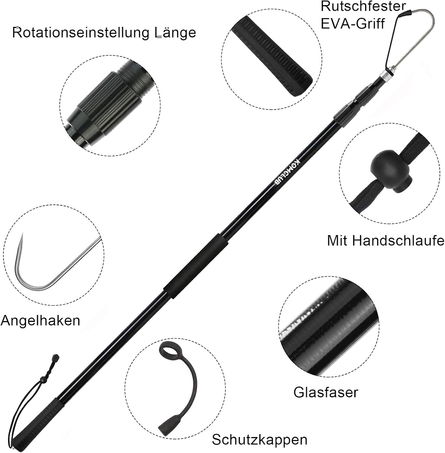KOMCLUB Telescopic Fishing Gaff with Super Sharp Spear Hook Lightweight Hand Fish Gaff with Soft Rubber Nonslip Handle and Lanyard for Freshwater Offshore Fishing Boating and Outdoors - Image 4