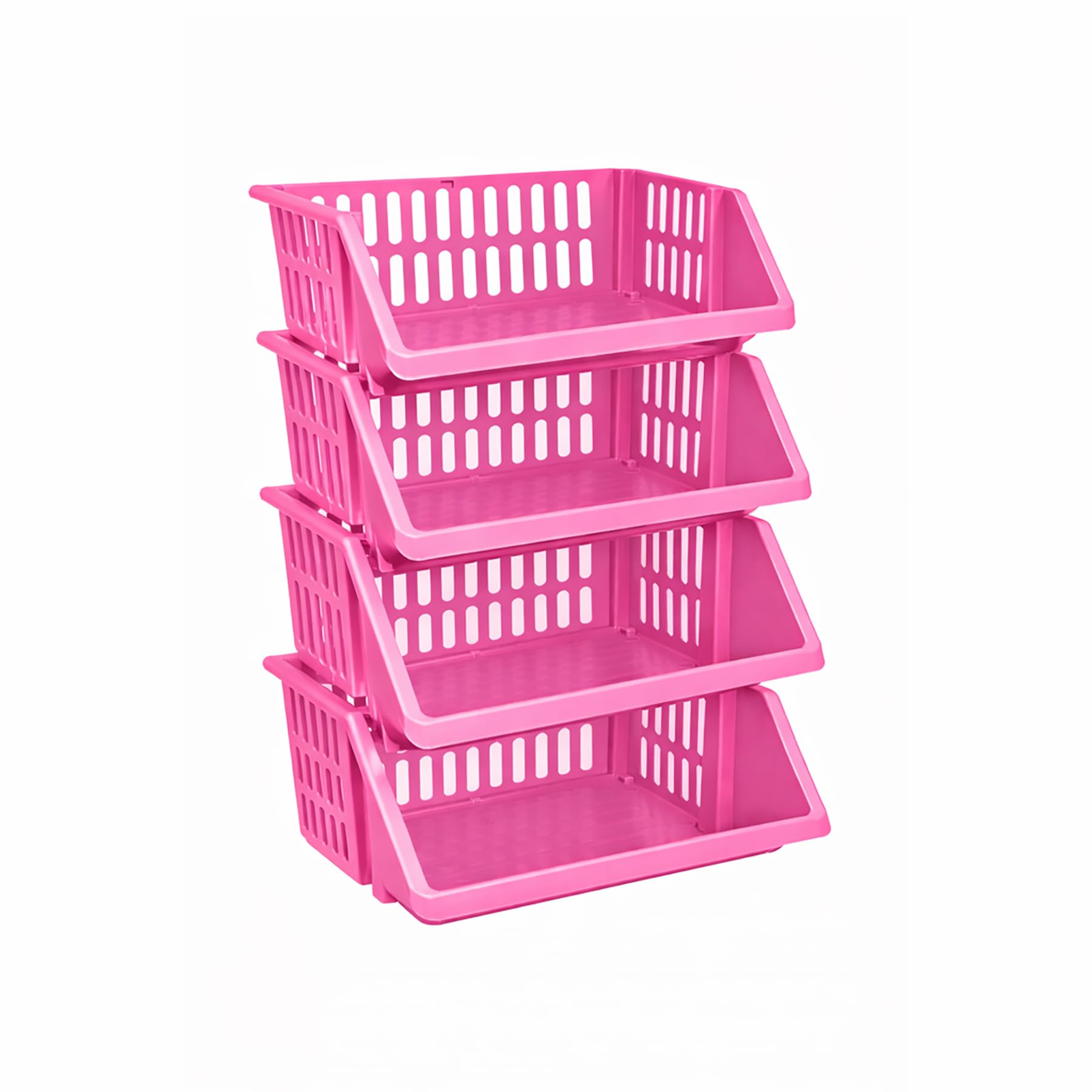 CrazyGadget® Multi Purpose Large Plastic Colour Storage Rack Stand Stacking Stackable Basket - Made In U.K. (4 Tiers, Pink)