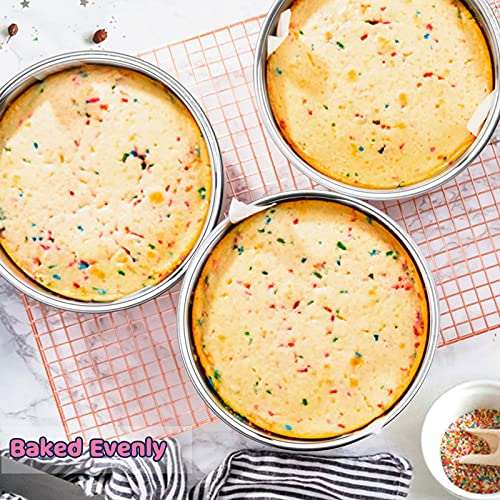 E-far 8 Inch Cake Pan Set of 3, Stainless Steel Round Layer Cake Baking Pans, Non-Toxic & Healthy, Mirror Finish & Dishwasher Safe - Image 4