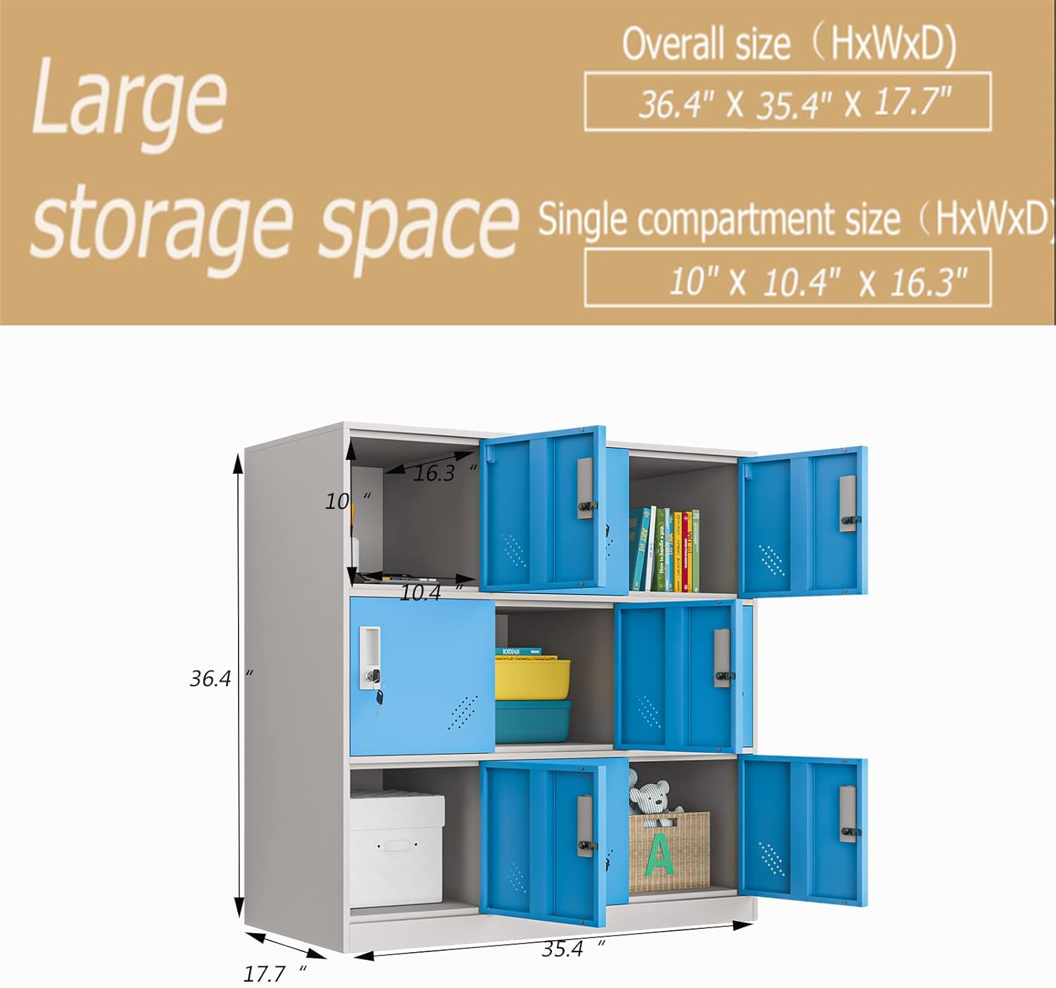 MECOLOR 9 Door Bedroom Furniture,Metal Locker with Cloth Rail and Shelf,Kids Living Room Locker,Storage lockers for Office (BU)