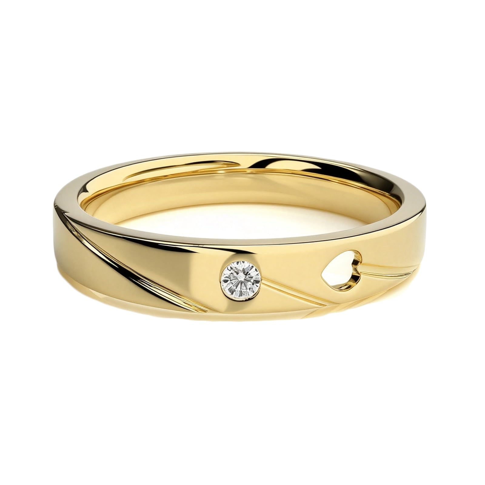 Anillos de oro amarillo de 9 K/14 K/18 K para mujer, oro, alianzas de pareja con corazón a juego y moissanita solitaria