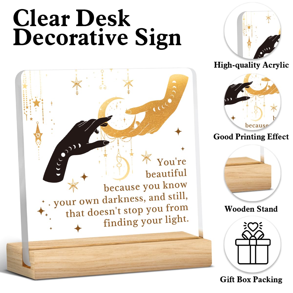 Witchy Gifts for Women Men, Inspirational Gifts for Friend Coworker, Gothic Room Decor, Encouraging Gift, Celestial Wiccan Witch Acrylic Desk Sign Home Decor (4 x 4 Inches)