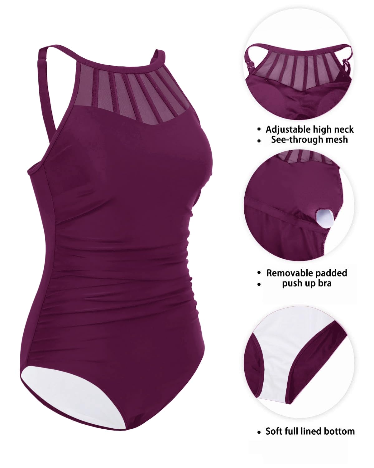 Holipick Trajes de baño de una Pieza con Cuello Alto para Mujer Trajes de baño de Malla de Espalda Abierta | Elegante cuello alto, detalles de encaje de ganchillo hueco, diseño de cintura transparente, para piscina, playa, vacaciones