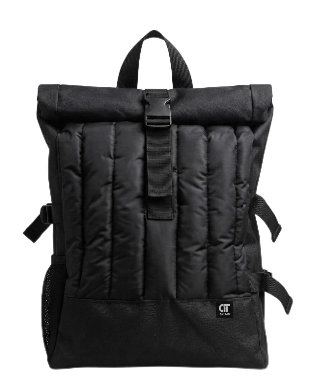 Roll Top Laptop Backpack for Men & Women | Water Resistant Travel Backpack | Puffer Quilted Design | 15.6 Inch Laptop Bag | Expandable Rolltop College & Office Backpack | Black-image-32