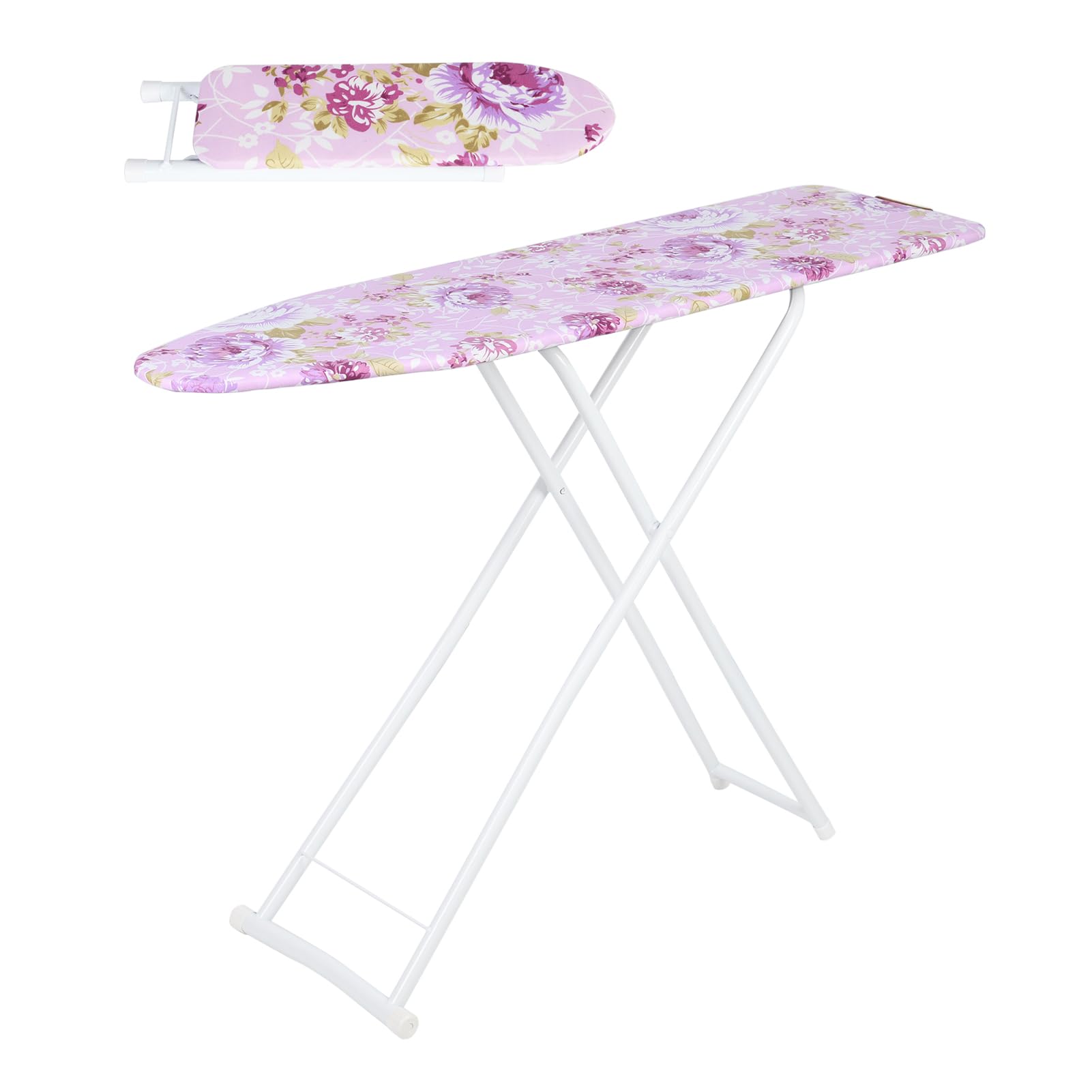Somerway Pink01 Ironing Board, 107X30cm Foldable Ironing Boards, 4 Adjustable Heights(63Cm-77Cm), Durable With Safety Lock & Anti-Skid Feet, Steam Iron Rest, Lightweight Wider Iron Board For A Smooth Press